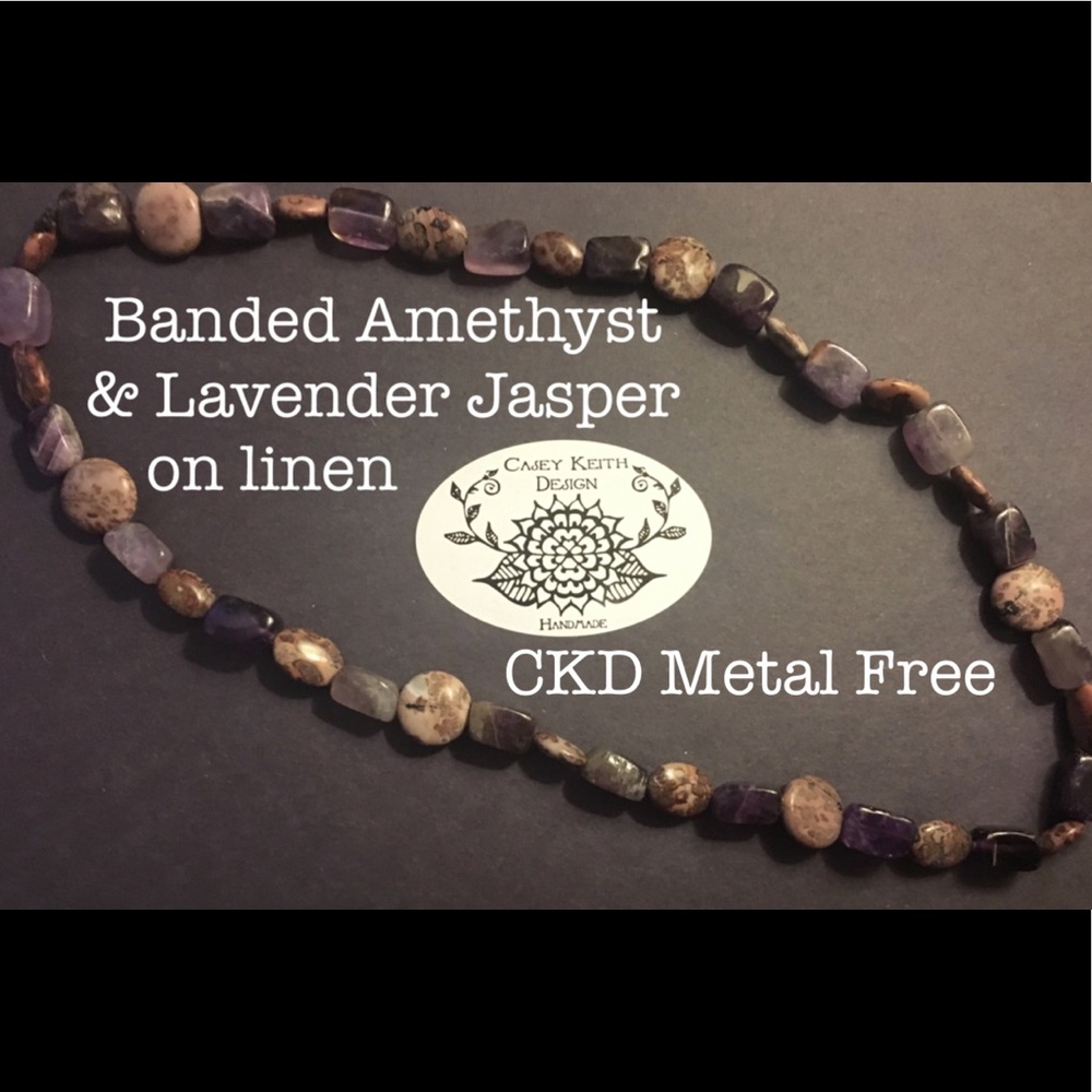 Banded Amethyst & Lavender Jasper Necklace - Picture 2 of 8